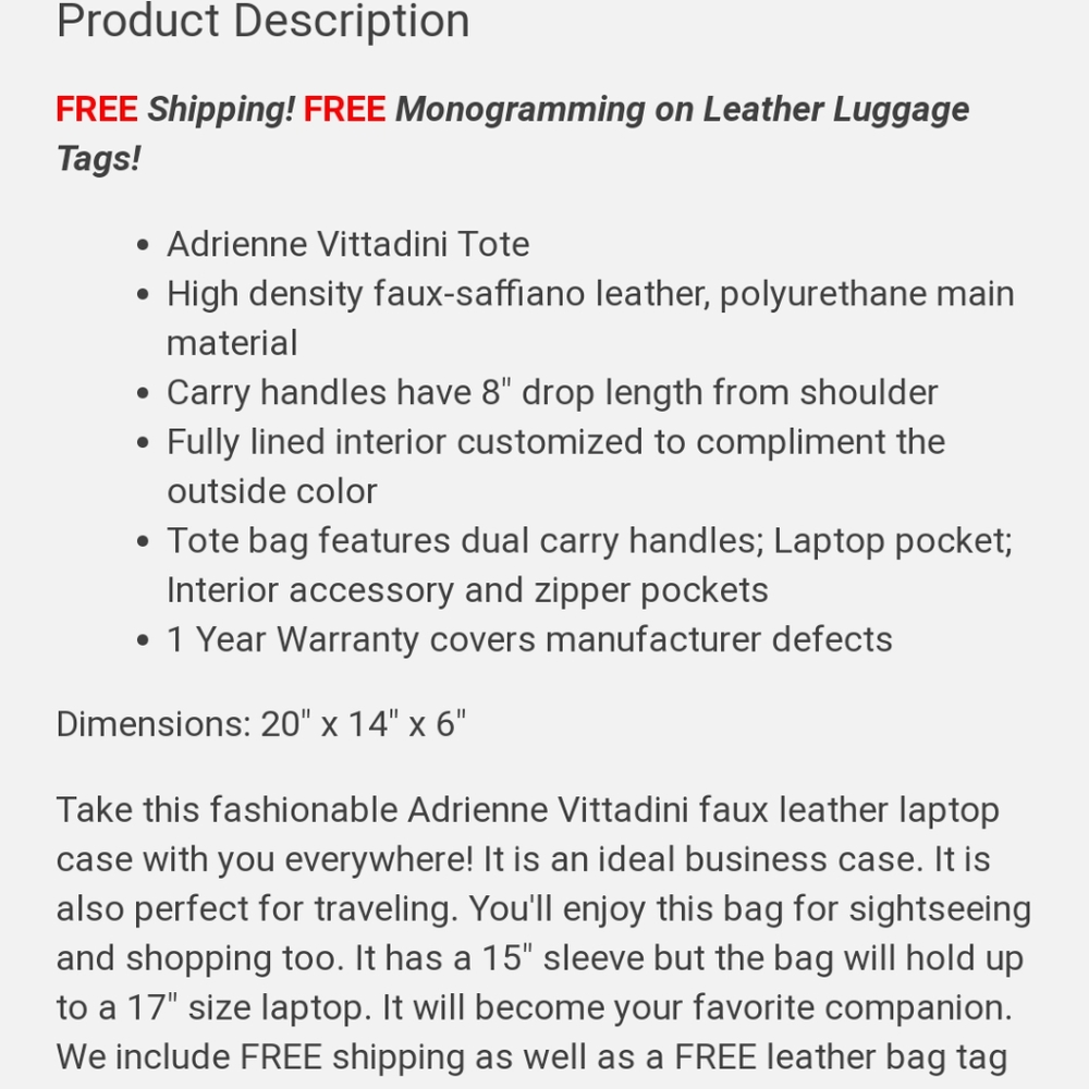 Adrienne Vittadini Laptop Totes Bag